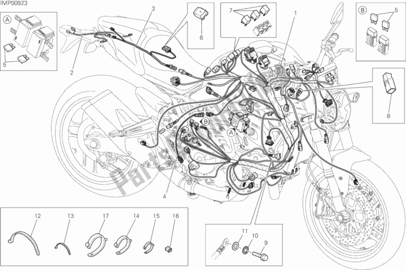 All parts for the Wiring Harness of the Ducati Monster 821 Thailand 2015